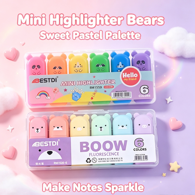 Kawaii Bear Highlighter Pens S - огляд і ціна Pastel Highlighter Set Double Ended